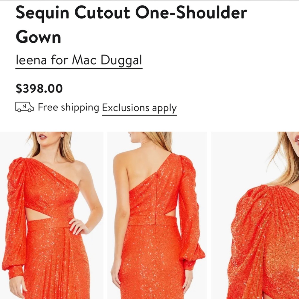 leena for Mac Duggal  Sequin  Orange Cutout One-Shoulder Gown